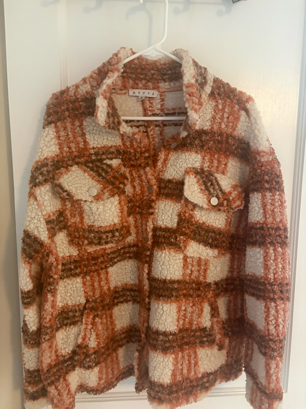HYFVE Cream and Rust Plaid Teddy Jacket